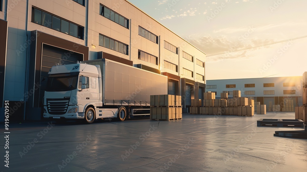 Optimizing shipment: The boxes packaged and loaded onto a large truck inside the warehouse, Generative AI. Optimizing shipment: The boxes packaged and loaded onto a large truck inside the warehouse, Generative AI.