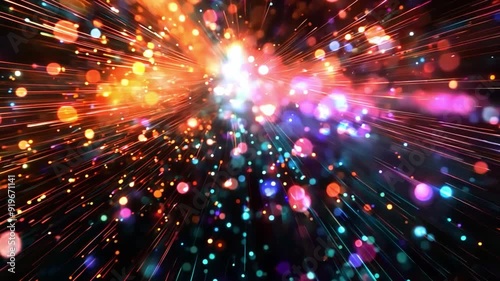 Wallpaper Mural Bright colorful light particles burst outward in an energetic display, creating a dazzling effect in a dark space Torontodigital.ca