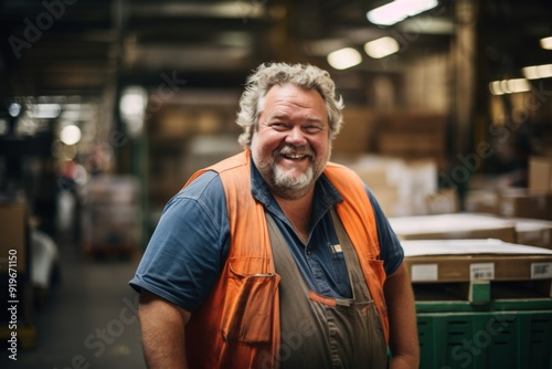 Portrait of a smiling middle aged male warehouse worker