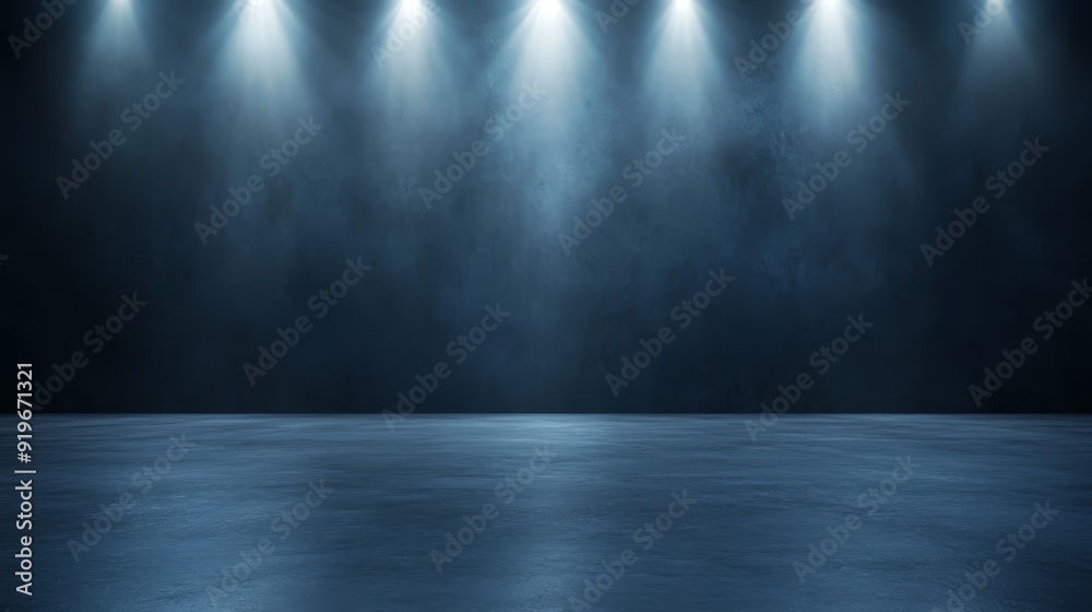 Dimly Lit Room with Spotlight Beams and Empty Floor Dimly Lit Room with Spotlight Beams and Empty Floor