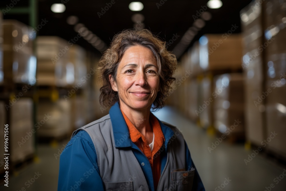 Obraz premium Portrait of a smiling middle aged female warehouse worker
