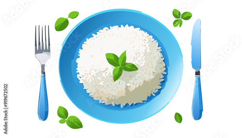 White rice in a blue bowl