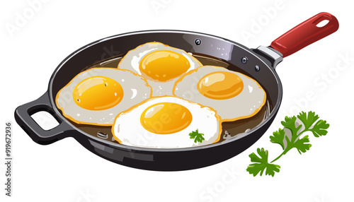 Fried sunny side up eggs in a frying pan