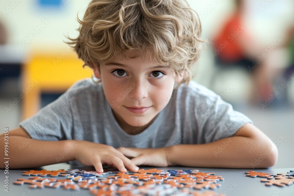 Engaged Student Demonstrating Critical Thinking Skills While Solving a Puzzle in the Classroom Engaged Student Demonstrating Critical Thinking Skills While Solving a Puzzle in the Classroom
