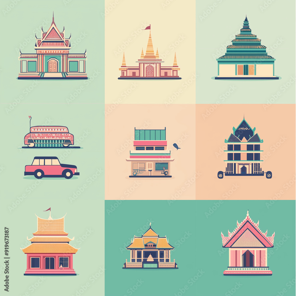 Fototapeta premium Thailand travel attraction icon symbol illustration 