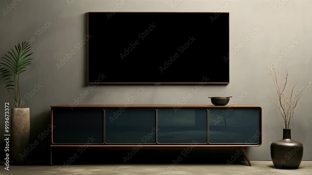 TV mock up in modern living room background. Contemporary interior design
TV mock up in modern living room background. Contemporary interior design