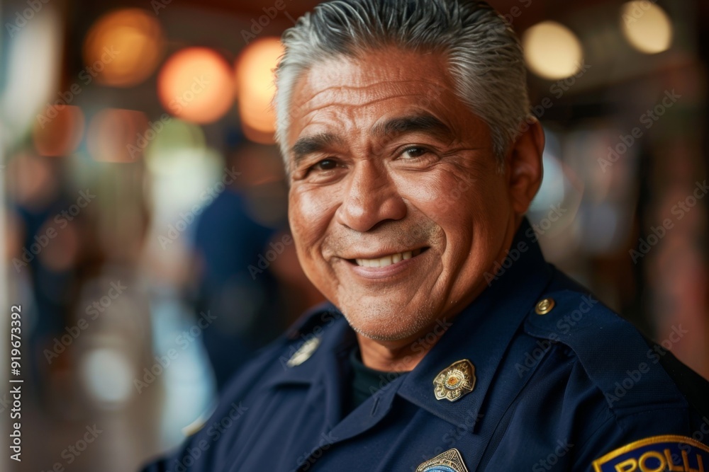 Smiling portrait of a middle aged male police officer in station Smiling portrait of a middle aged male police officer in station