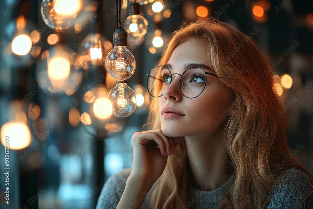 Working woman thinking about solution, Generative AI Working woman thinking about solution, Generative AI