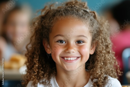 Joyful Student Socializing Over Lunch with Friends in a School Cafeteria