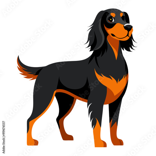 cartoon Gordon Setter dog standing tall, showcasing its elegant features and unique coat pattern