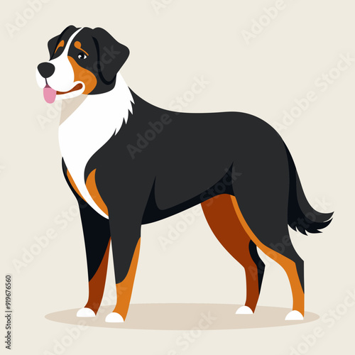 great Swiss Mountain Dog standing gracefully, black white and brown