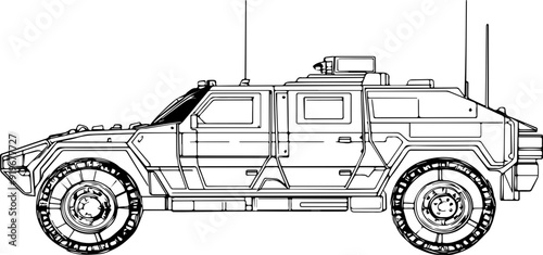 A military vehicle with roof and front bumper