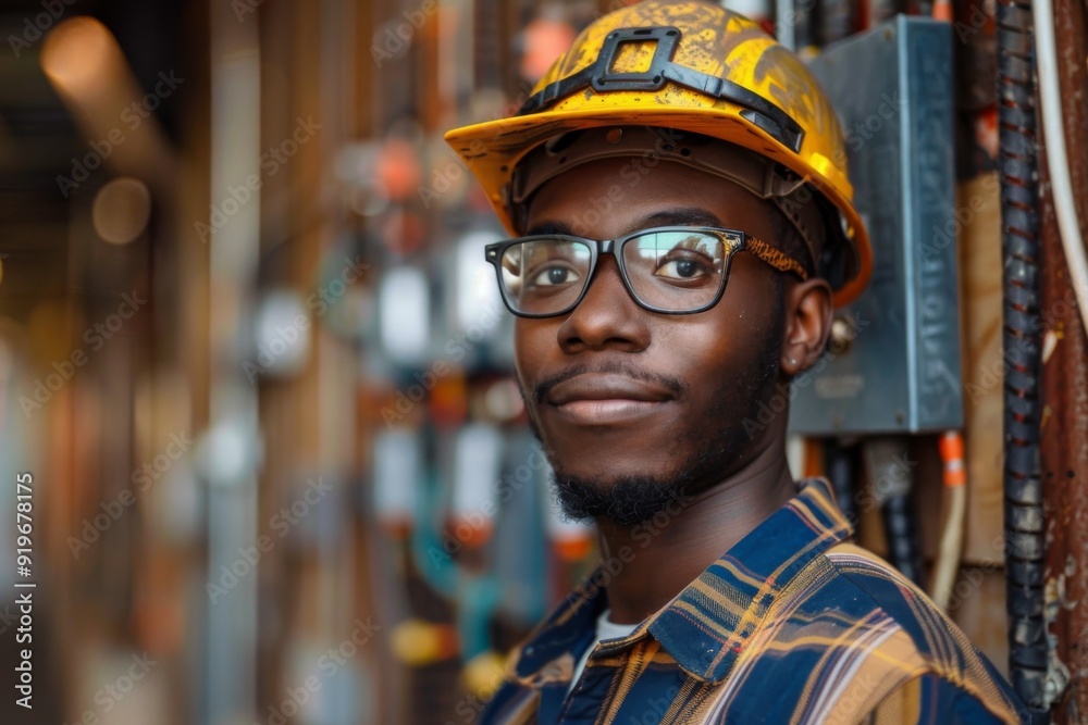 Portrait of a young black male electrician