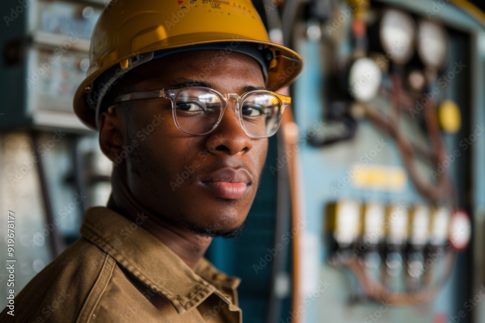 Portrait of a young black male electrician