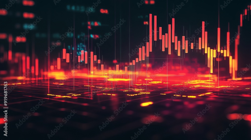 Financial analysis with stock market indicators candlestick charts and investment data on a 3D background reflecting growth digital money trading global economic trends and price Financial analysis with stock market indicators candlestick charts and investment data on a 3D background reflecting growth digital money trading global economic trends and price