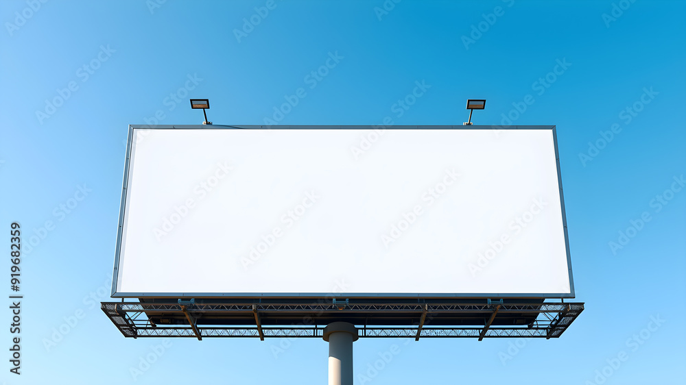 Obraz premium Blank billboard mockup on blue sky background for new advertisement. Generative AI