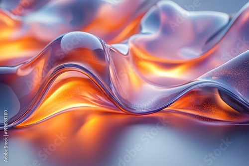 organic fluid forms in motion smooth melted appearance with shiny iridescent surface abstract sculpturelike shapes flow and morph cool color palette with hints of warmth photo