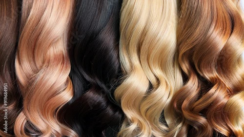Beauty salon hair extensions different color samples	
