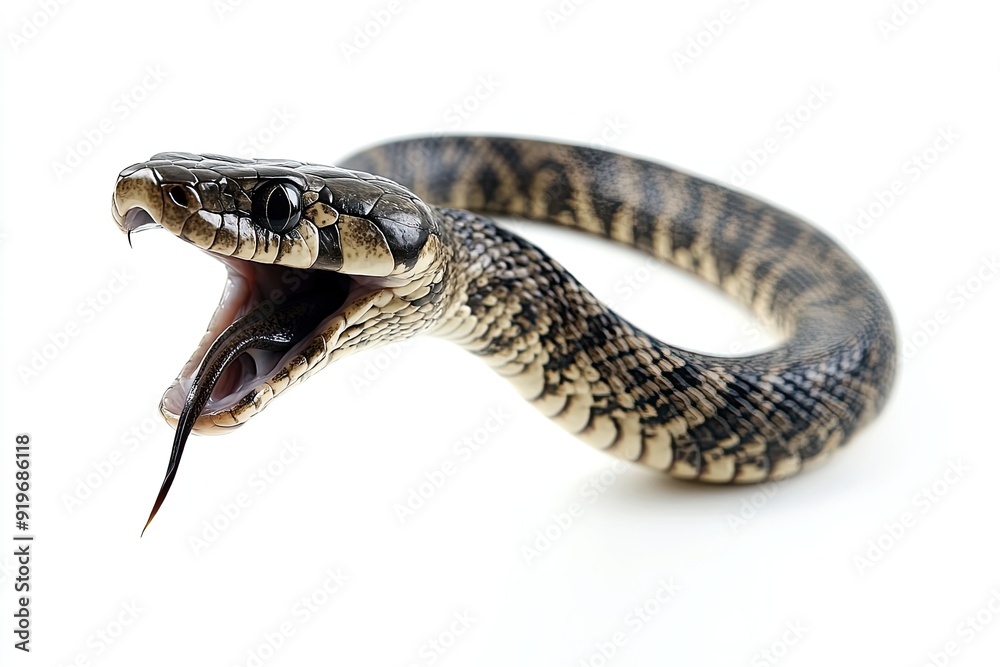 Obraz premium Snake slithering and hissing isolated on a white background