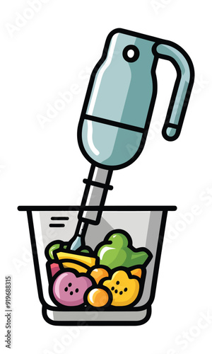 A flat vector illustration of immersion blender or hand mini blender isolated on white background