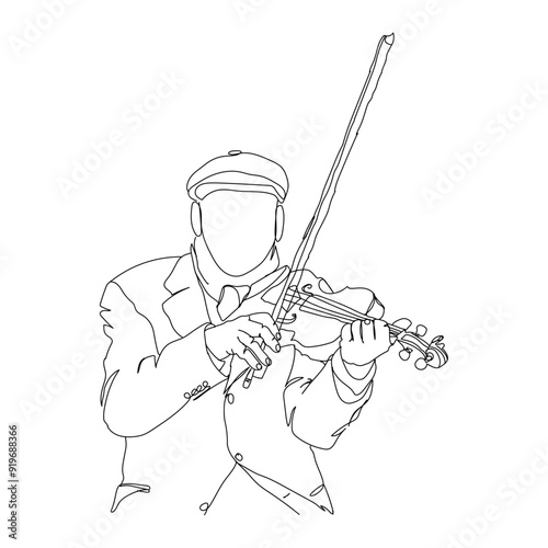 dessin en ligne continue d'un homme jouant du violon, line art, vecteur