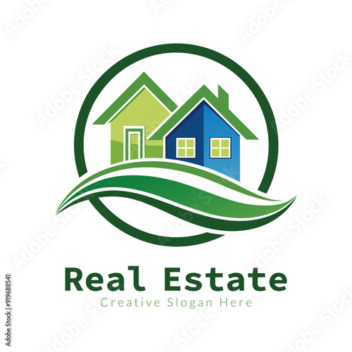 a logo for real estate business with a house and a logo for real estate