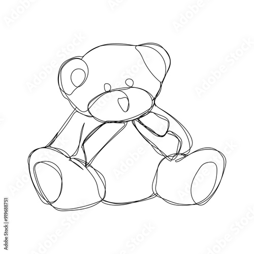 dessin en ligne continue d'un ourse en peluche, line art, vecteur