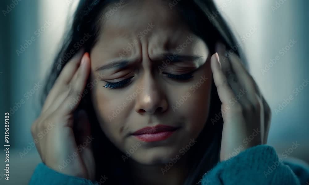 Close up a brunette girl covers herself with her hands and cries at home near the sofa. The face of a brunette girl who cries after a sad conversation Close up a brunette girl covers herself with her hands and cries at home near the sofa. The face of a brunette girl who cries after a sad conversation