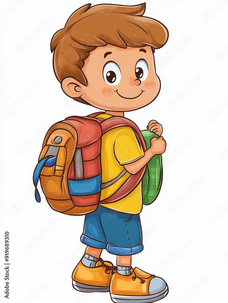 Cartoon Boy with Backpack Ready for Adventure Cartoon Boy with Backpack Ready for Adventure