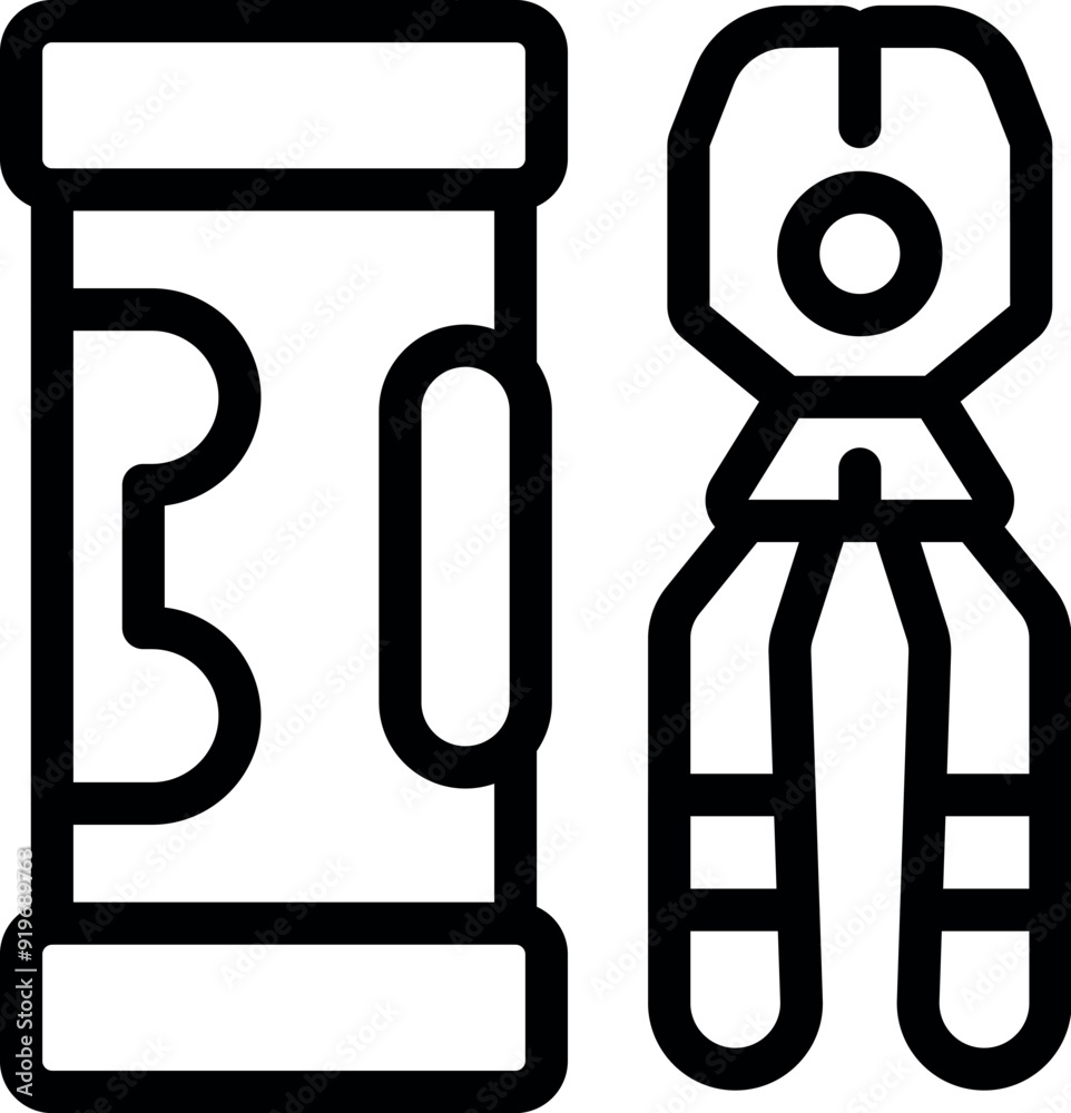 Line icon of plumbing work, featuring a monkey wrench and a pipe Line icon of plumbing work, featuring a monkey wrench and a pipe