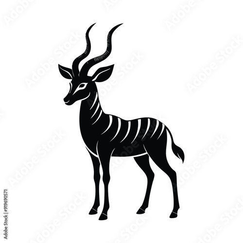 Silhouette impala animal full body black color, Stylish Gazelle Silhouette Premium Vector Art for Animal and Wildlife Themed Projects, Gazelle silhouette black antelope Ghazal vector