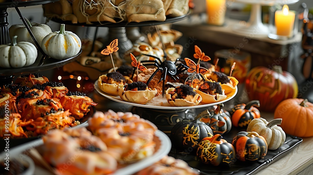 A buffet table of halloween snacks A buffet table of halloween snacks