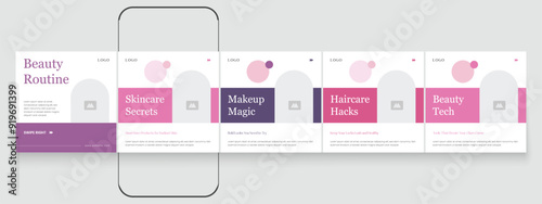 Spa beauty parlor carousel post template, creative beauty Instagram carousel template design, Linkedin social media post content creator template for skincare and beauty