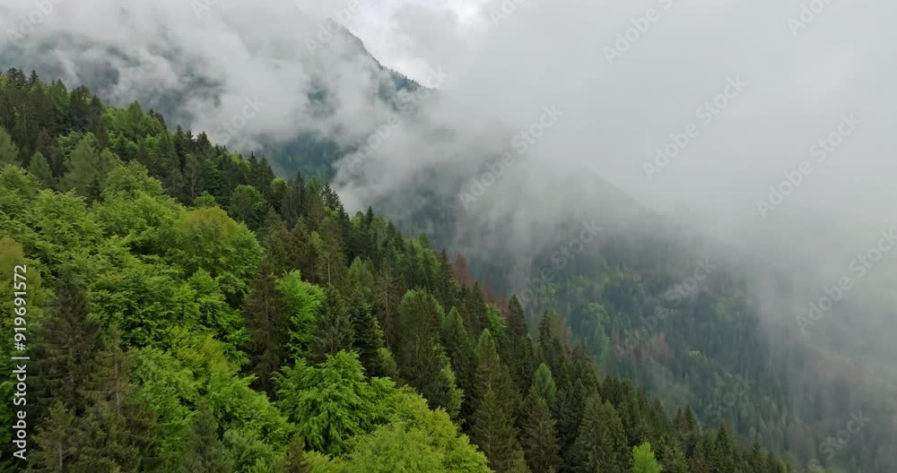 Springtime Clouds Over Dolomite Alps, Italy: Aerial View of Alpine Forests and Mountain Landscapes. High quality 4k footage Springtime Clouds Over Dolomite Alps, Italy: Aerial View of Alpine Forests and Mountain Landscapes. High quality 4k footage