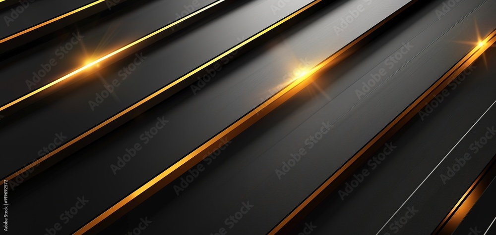 Abstract background with black and gold diagonal lines and glowing lights.