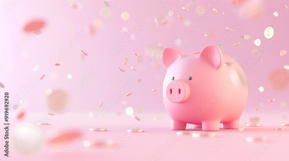 Piggy bank with money in pink background. Piggy bank with money in pink background.