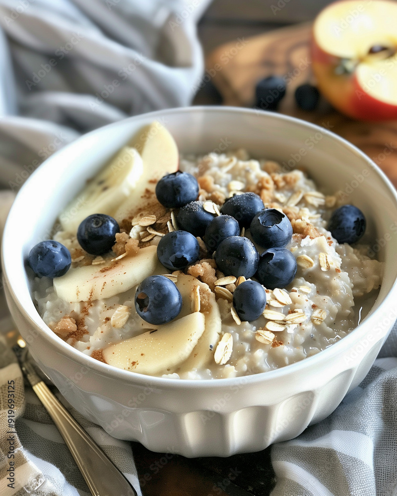 Breakfast oats with fruit, steel cut oats, apple, and blueberry Breakfast oats with fruit, steel cut oats, apple, and blueberry