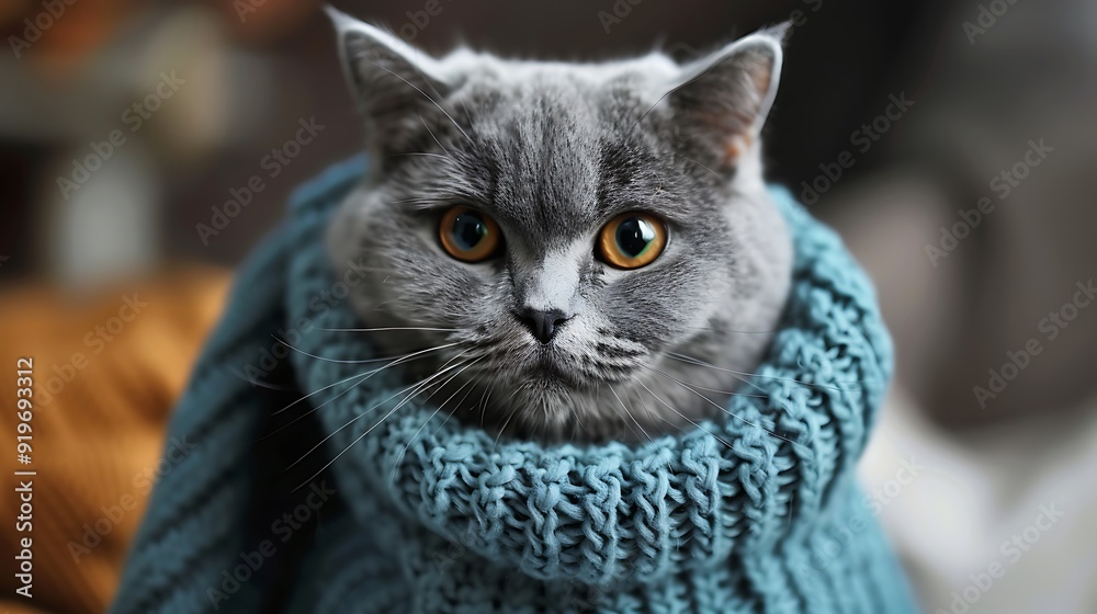 custom made wallpaper toronto digitalA cat in clothes cute grey wearing a blue jumper