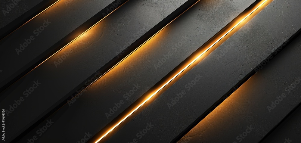 Abstract black background with glowing yellow lines. Abstract black background with glowing yellow lines.