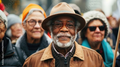 A group of older adults participating in a protest, advocating for policy changes that affect seniors