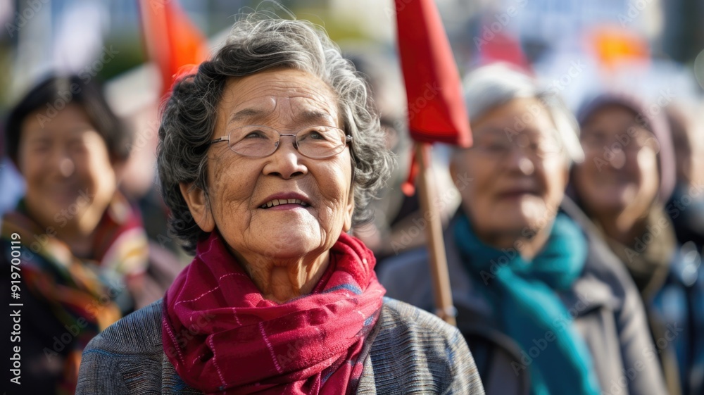 A group of older adults participating in a protest, advocating for policy changes that affect seniors A group of older adults participating in a protest, advocating for policy changes that affect seniors