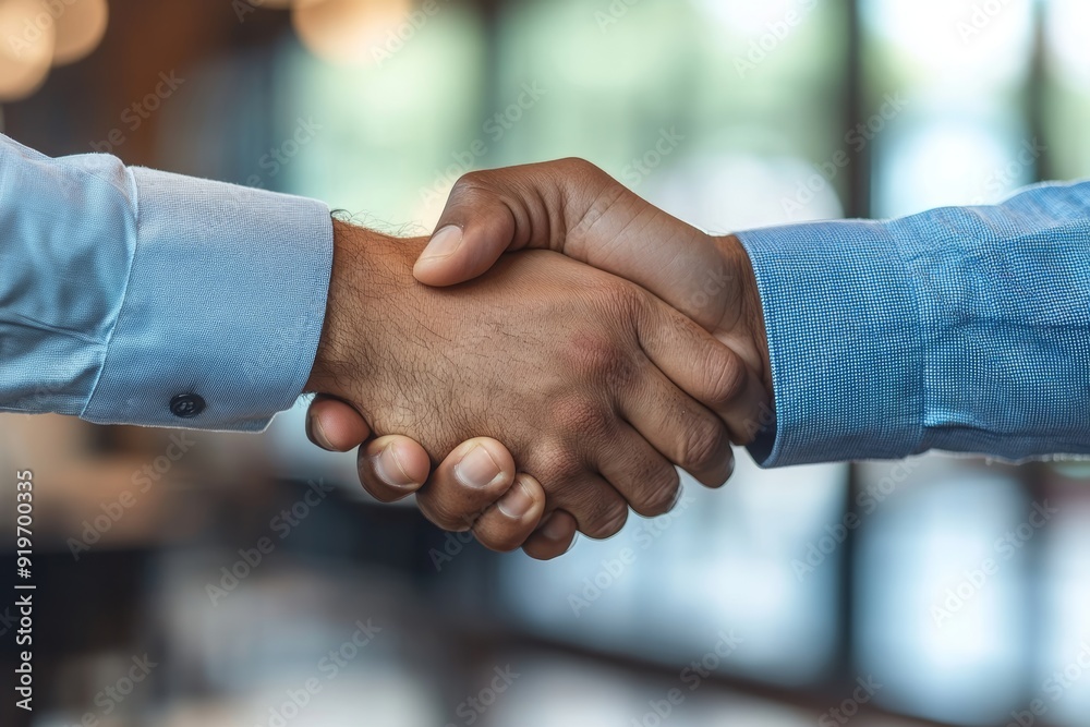 Successful partnership: Business men shaking hands in a creative tech company, Generative AI Successful partnership: Business men shaking hands in a creative tech company, Generative AI