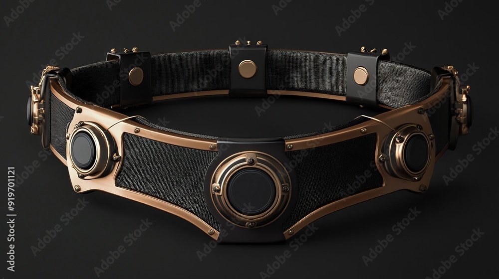 Gold and Black Steampunk Belt with Circular Panels. Gold and Black Steampunk Belt with Circular Panels.