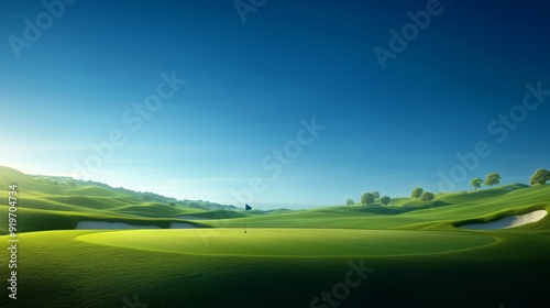  A calm morning on the golf course under a clear blue sky