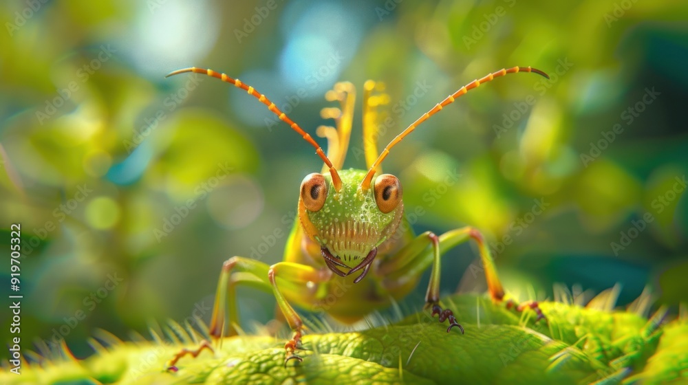 Fototapeta premium A Green Grasshopper on a Leaf