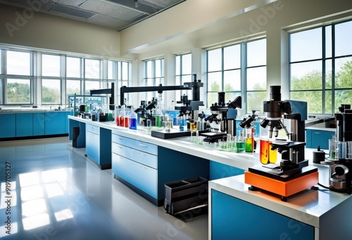 vibrant research settings featuring captivating lab instruments colorful materials engaging equipment, science, technology, experiments, colors