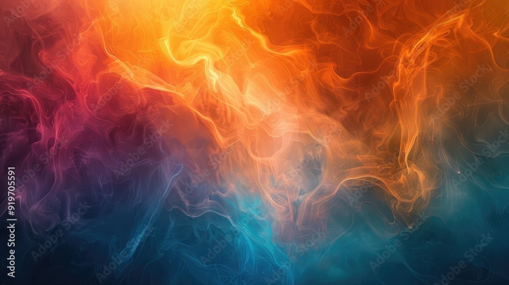 Abstract background with vibrant blue, orange, and red smoke swirls. Abstract background with vibrant blue, orange, and red smoke swirls.