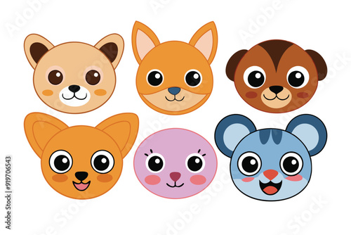 cartoon style aminal face clipart vector illustration.