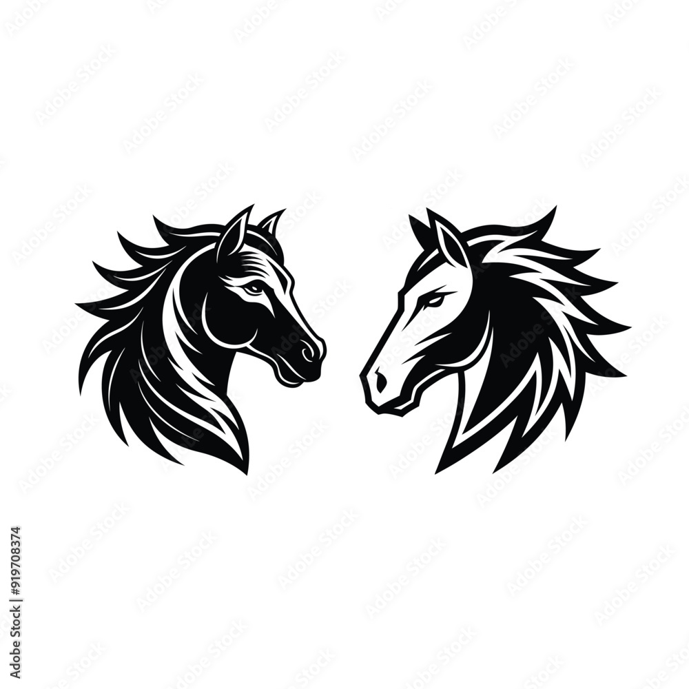 Fototapeta premium aggressive horse Silhouette set vector illustration