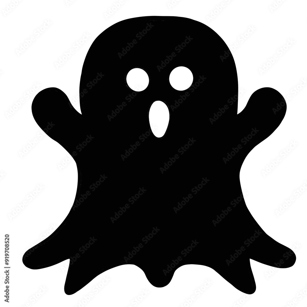 Silhouette of a playful ghost with wide eyes and raised arms Silhouette of a playful ghost with wide eyes and raised arms